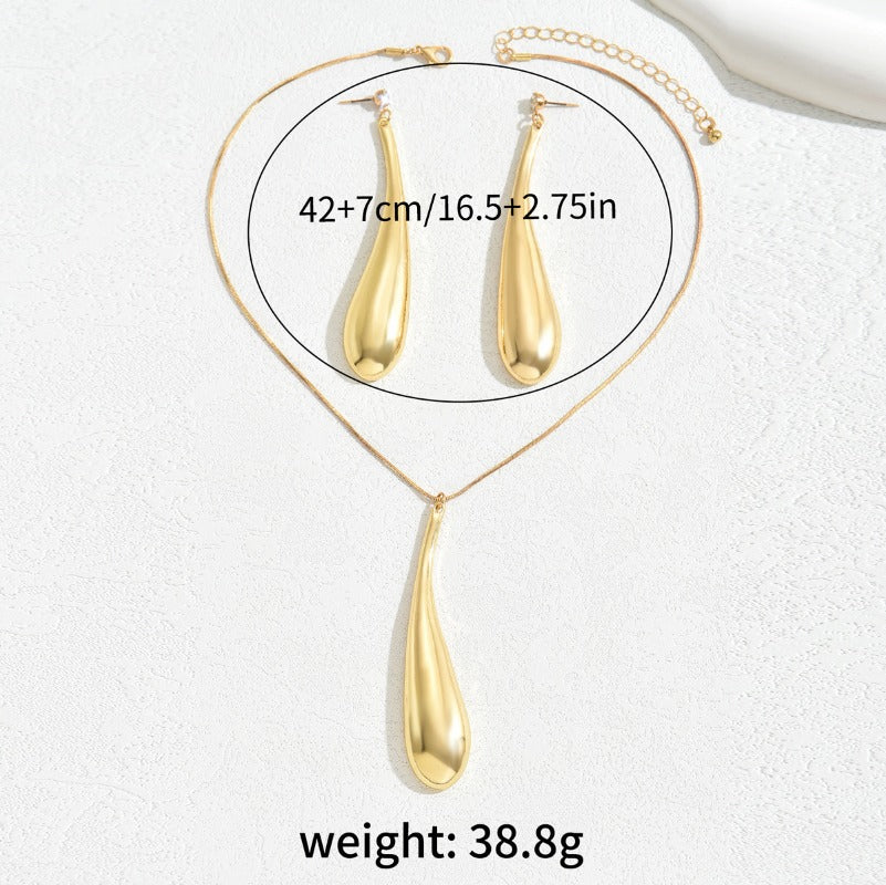 Wholesale Minimalist Water Droplet Niche Design Earrings Temperament Versatile Earrings and Necklace Set